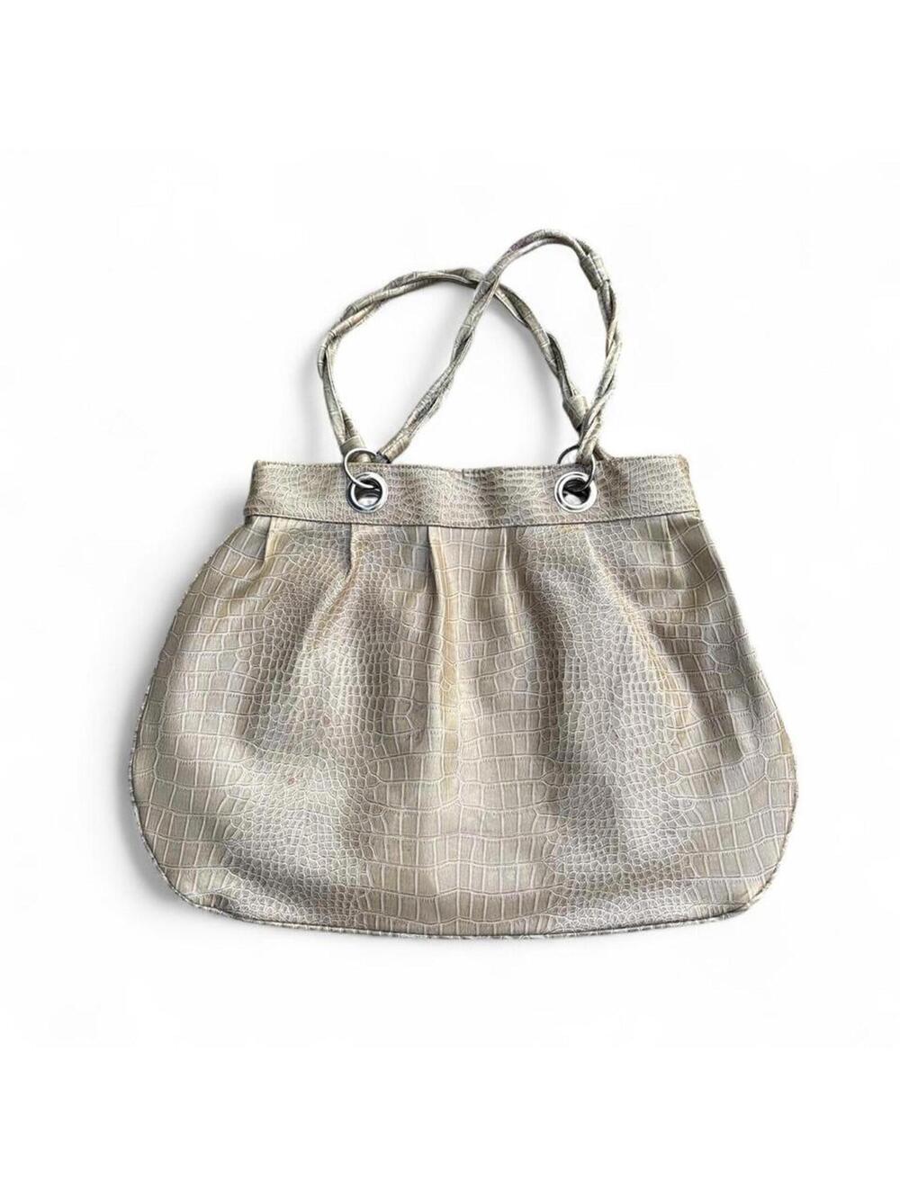 Cream faux leather croc print  shoulder bag purse